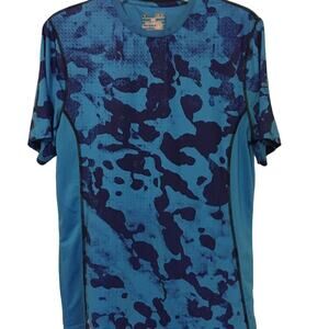 Under Armour, Fitted, Size M, Heat Gear Blue &. Black Short Sleeve Workout Top